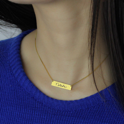 Custom Necklace Signature Bar Necklace Handwritring 18ct Gold Plated - All Birthstone™