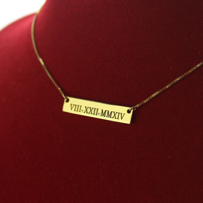 Personalised Roman Numeral Bar Necklace 18ct Gold Plated - All Birthstone™