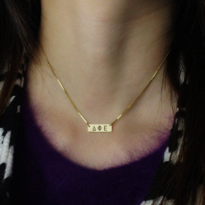 Personalised Greek Letter Sorority Bar Necklace 18ct Gold Plated - All Birthstone™