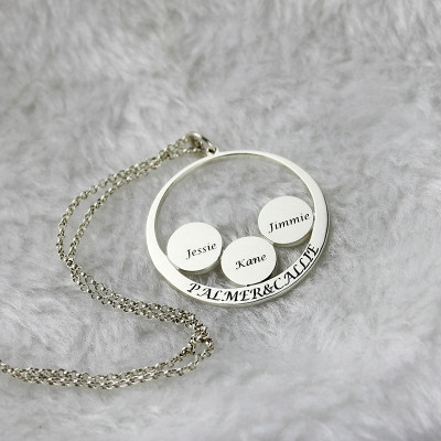 Personalised Family Name Pendant For Mom Silver - All Birthstone™