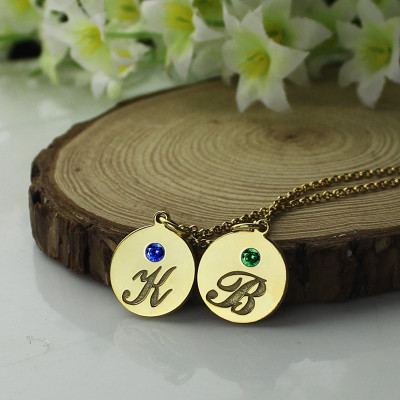 Engraved Initial  Birthstone Disc Charm Necklace 18ct Gold Plated  - All Birthstone™