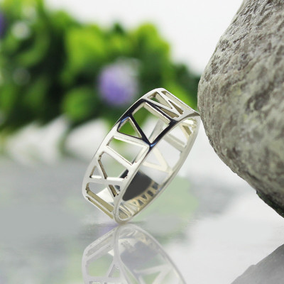Custom Sterling Silver Roman Numerals Ring - All Birthstone™