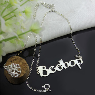 Solid White Gold Personalised Beetle font Letter Name Necklace - All Birthstone™