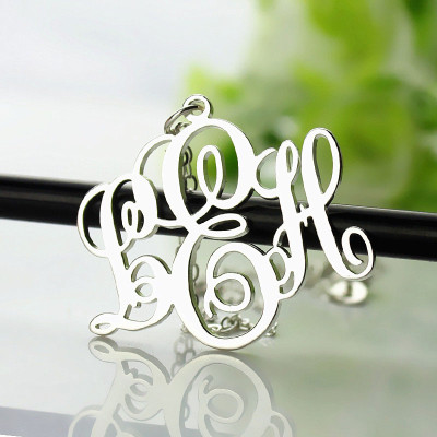 Personalised Vine Font Initial Monogram Necklace 18ct White Gold Plated - All Birthstone™