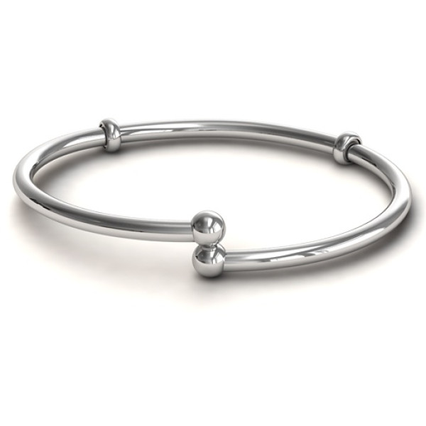 Personalised Silver Flex Bangle Charm Bracelet - All Birthstone™