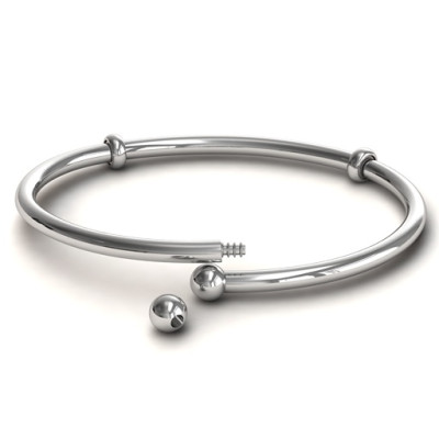 Personalised Silver Flex Bangle Charm Bracelet - All Birthstone™