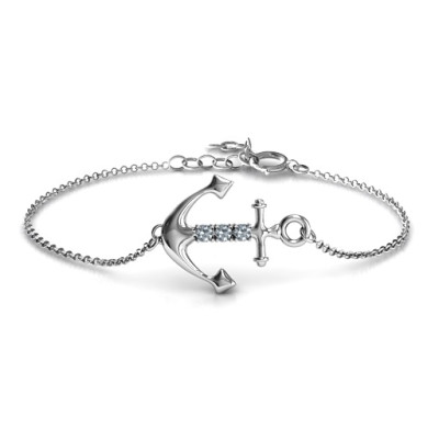 Personalised Anchor Bracelet with Three Stones  - All Birthstone™