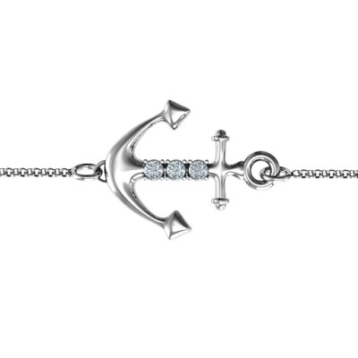 Personalised Anchor Bracelet with Three Stones  - All Birthstone™
