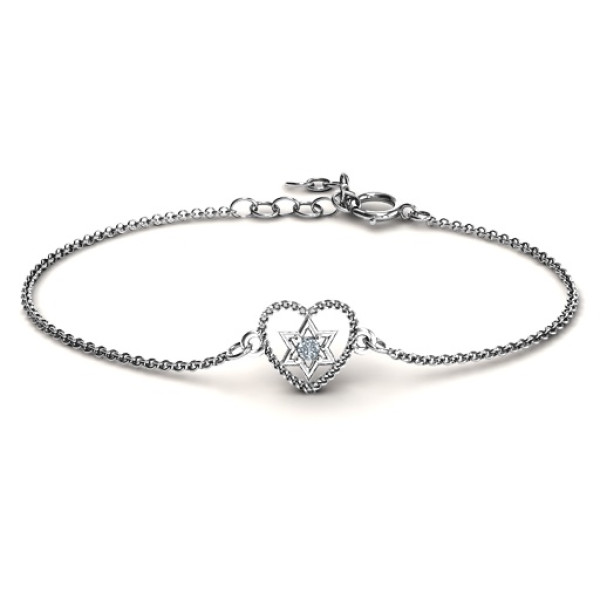 Personalised Chained Heart with Star of David Bracelet - All Birthstone™