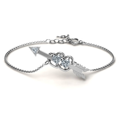 Double Heart with Arrow and Two Heart Stones Promise Bracelet  - All Birthstone™