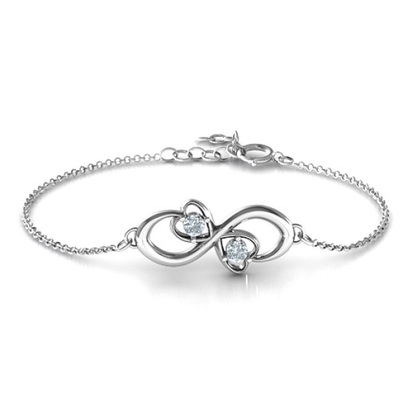 Personalised Duo of Hearts and Stones Infinity Bracelet  - All Birthstone™
