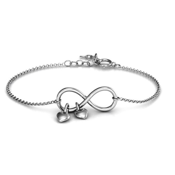 Infinity Promise Bracelet with Two Heart Charms - All Birthstone™