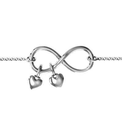 Infinity Promise Bracelet with Two Heart Charms - All Birthstone™