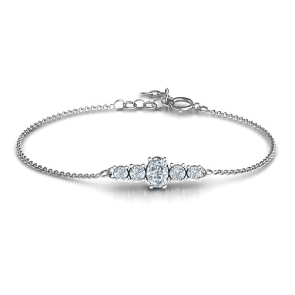 Oval Centre with 4 Side Round Stones Bracelet  - All Birthstone™