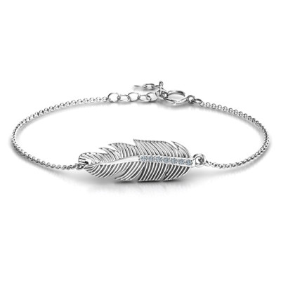 Sterling Silver Feather with Accent Stones Bracelet  - All Birthstone™
