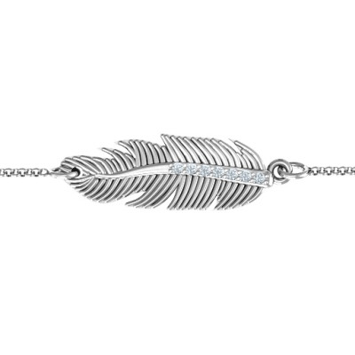 Sterling Silver Feather with Accent Stones Bracelet  - All Birthstone™