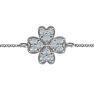 Sterling Silver Four Leaf Heart Clover Bracelet - All Birthstone™