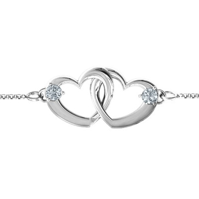 Sterling Silver Interlocking Heart Promise Bracelet with Two Stones  - All Birthstone™