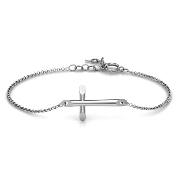 Personalised Sterling Silver Modern Cross Bracelet - All Birthstone™