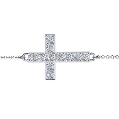 Sterling Silver Shimmering Cross Bracelet With Cubic Zirconia Accent Stones  - All Birthstone™
