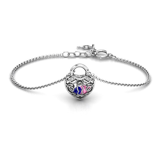 Personalised Sterling Silver True Love's Lock Caged Bracelet - All Birthstone™