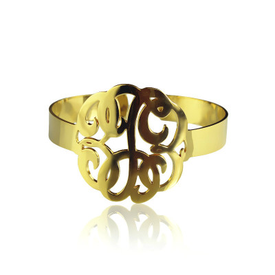 Hand Drawing Monogram Initial Bracelet 1.6 Inch Gold Plated - All Birthstone™