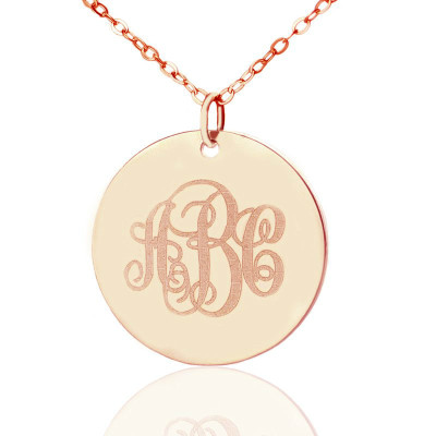 Solid Rose Gold Vine Font Disc Engraved Monogram Necklace - All Birthstone™