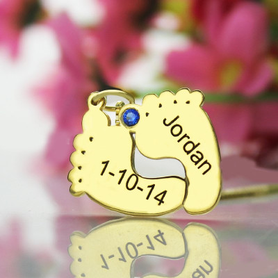 Birthstone Memory Baby Feet Charms with Date  Name 18ct Gold Plated  - All Birthstone™