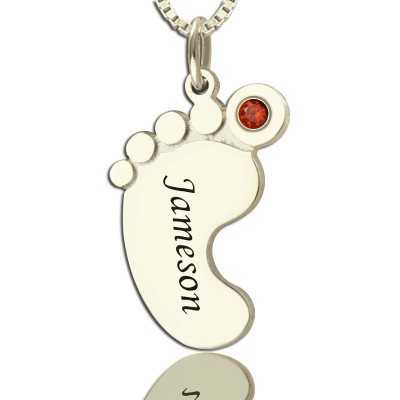 Personalised Mothers Baby Feet Necklace with birthstone  Name  - All Birthstone™