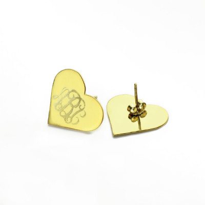 Heart Monogram Stud Earrings In Gold - All Birthstone™