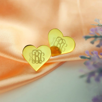 Heart Monogram Stud Earrings In Gold - All Birthstone™
