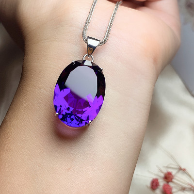 Amethyst Necklace, 18*25mm Amethyst Pendant Oval Cut Sterling Silver Necklace