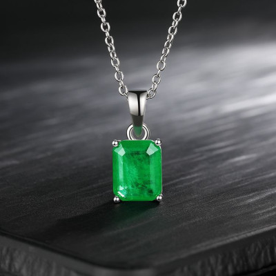Emerald Necklace, Colombian Emerald Pendant 1.72 Carat Appraised at 1,375.00 Sterling Silver, Real Emerald Cut Jewellery, Natural, Genuine