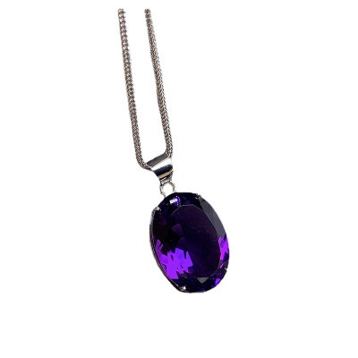 Amethyst Necklace, 18*25mm Amethyst Pendant Oval Cut Sterling Silver Necklace