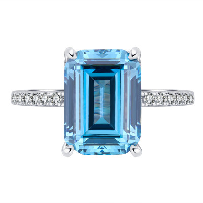 Blue Topaz Ring, Topaz Solitaire Ring, Sterling Silver, Swiss Blue, Emerald Cut, Genuine