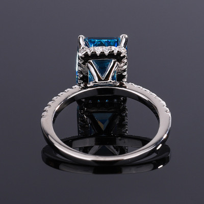 Blue Topaz Ring, Topaz Solitaire Ring, Sterling Silver, Swiss Blue, Emerald Cut, Genuine