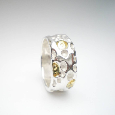 Coral Silver And Gold Ring - All Birthstone™