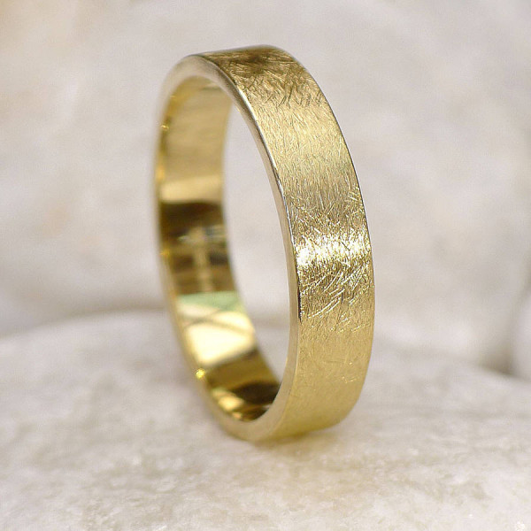 Mens Wedding Ring In 18ct Gold, Urban Finish - All Birthstone™