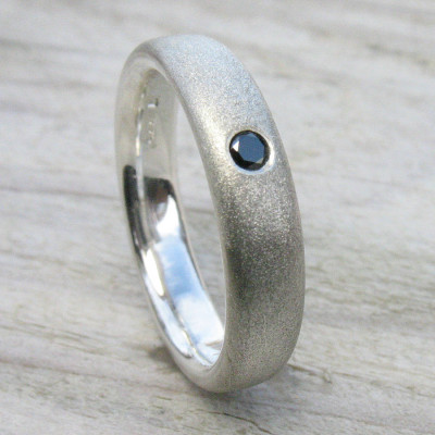 Mens Handmade Black Diamond Silver Ring - All Birthstone™