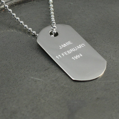 Personalised Silver Dog Tag Pendant - All Birthstone™
