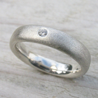 Handmade Frosted Silver Diamond Wedding Rings - All Birthstone™