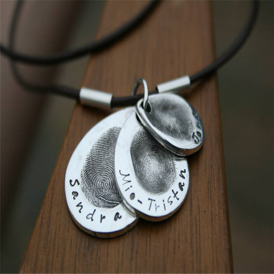 Teardrop Trio Mens Personalised Fingerprint Chain - All Birthstone™