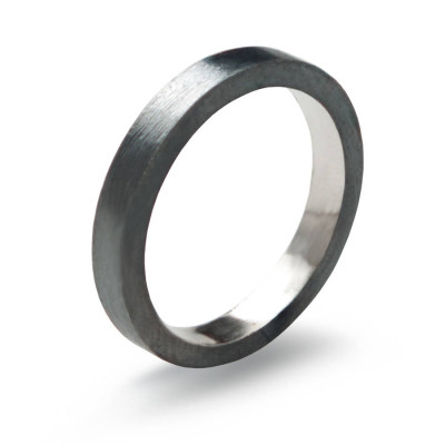 Black Sterling Silver Ring, 3mm Flat Band Oxidised - All Birthstone™
