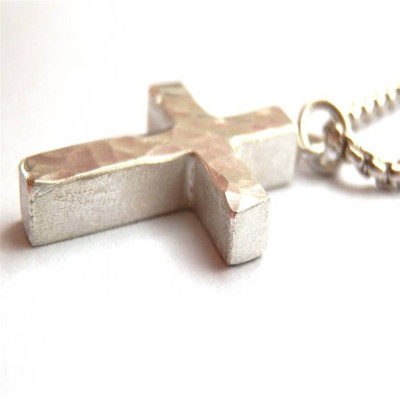 Chunky Hammered Silver Cross Necklace - All Birthstone™