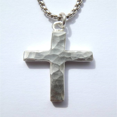 Chunky Hammered Silver Cross Necklace - All Birthstone™