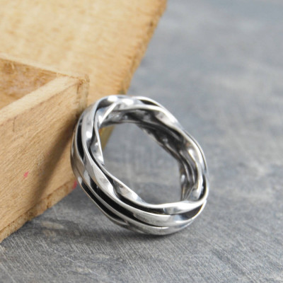 Chunky Mens Silver Oxidised Wrap Ring - All Birthstone™