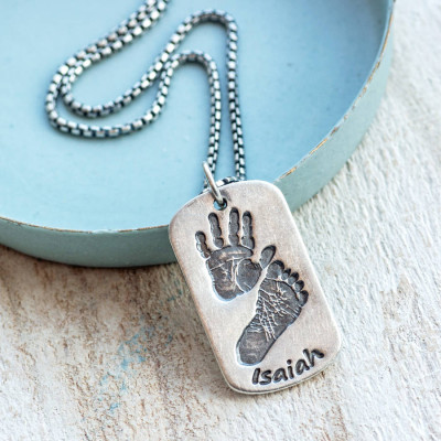 Dog Tag With Baby Prints And Birth Info Necklace - Two Pendants - All Birthstone™