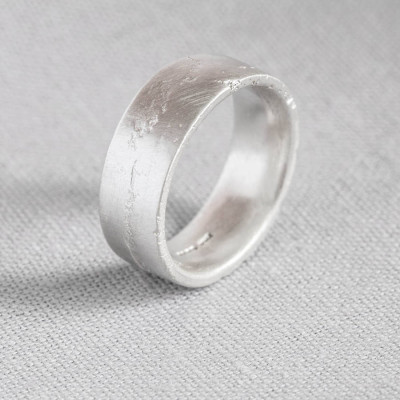 Sterling Silver Flat Sand Cast Wedding Ring - All Birthstone™