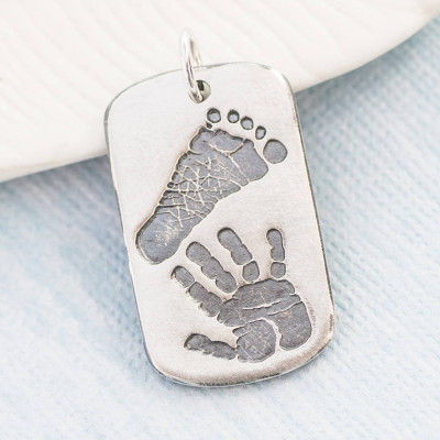 Footprint Handprint Personalised Mens Dog Tag Necklace - Two Pendants - All Birthstone™