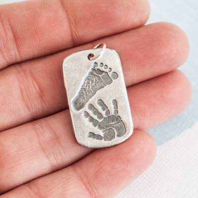 Footprint Handprint Personalised Mens Dog Tag Necklace - Two Pendants - All Birthstone™